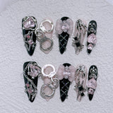 Jeu press-on · Stiletto Y2K noir & rose
