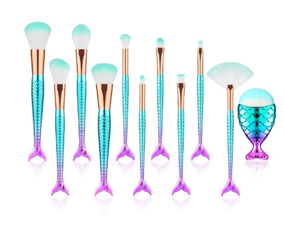 11pcs Makeup Brushes Kit Maquiagem Maquillaje New Mermaid Foundation Eyebrow Eyeliner Cosmetic Makeup Brushes